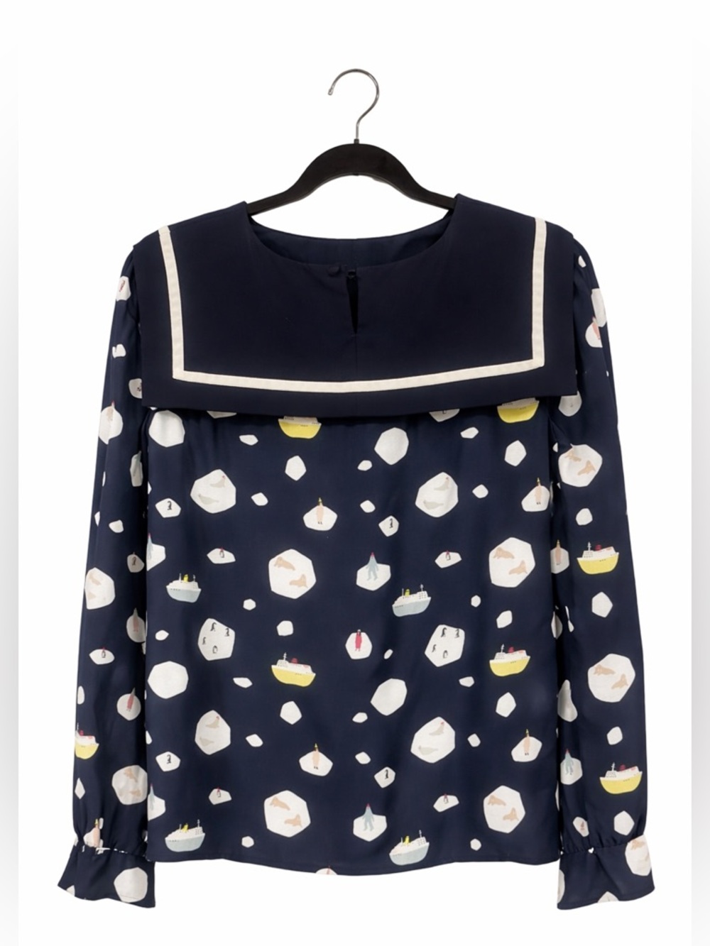 Lazzari x Katie Pugsley Navy Sailor Collar Blouse – Whimsical Print - Picture 4 of 4